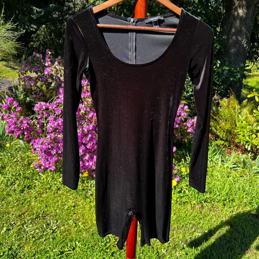 Black Suede Long Sleeve One Piece